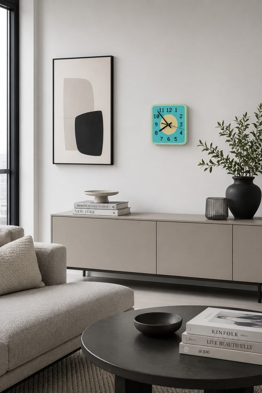 Pop Clock hängend im modernen Wohnraum