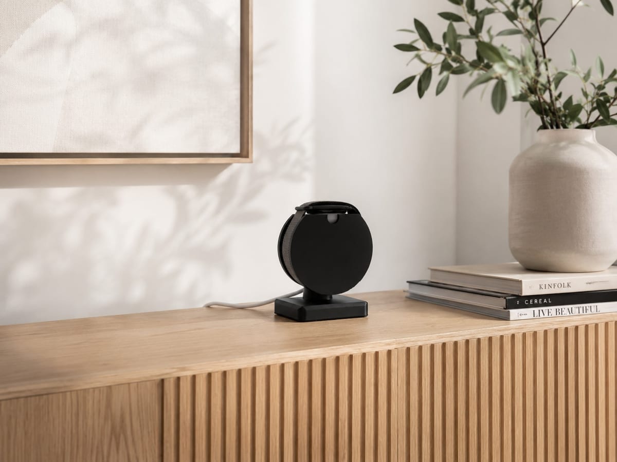 CleanHold Air Curve in Schwarz auf einer Kommode im Wohnraum