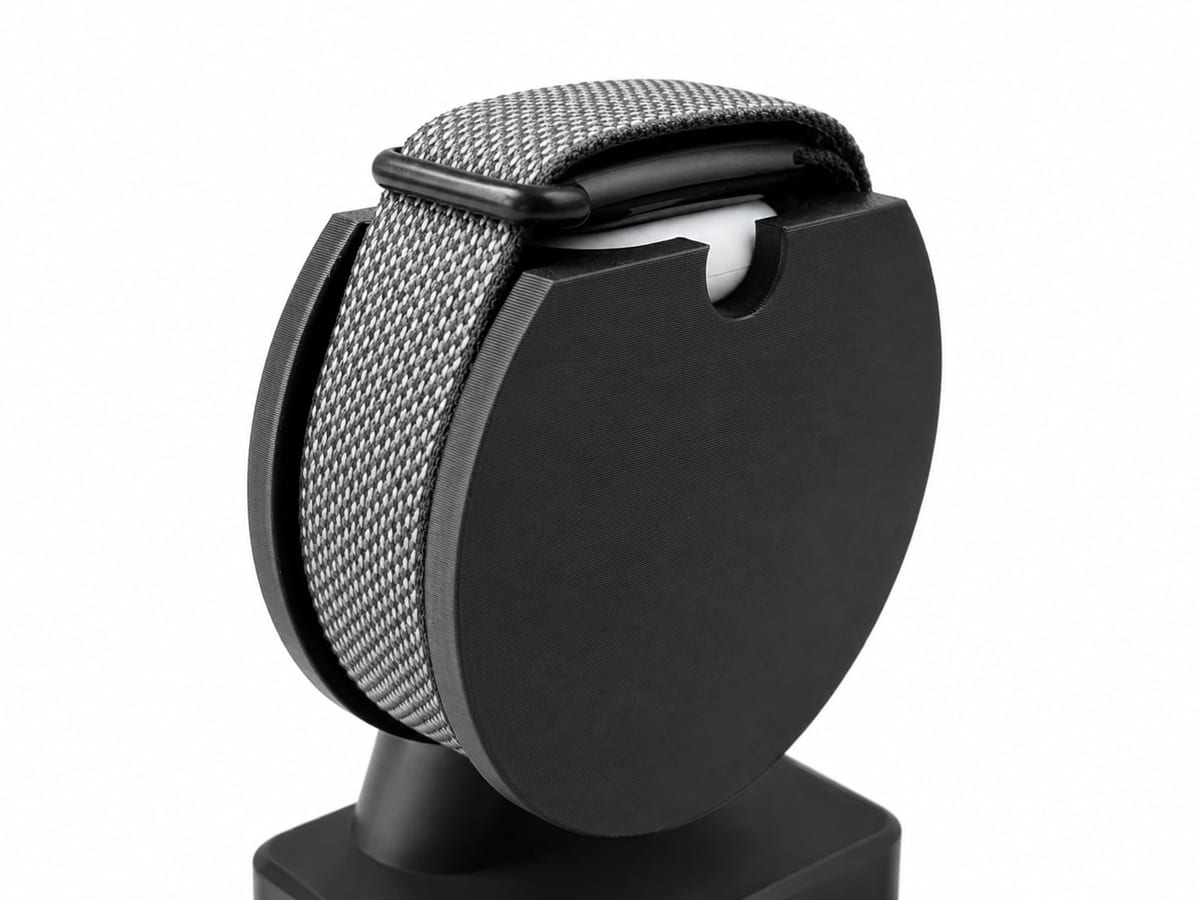 CleanHold Air Curve in Schwarz – Nahaufnahme der Mulde mit eingesetztem Ladepuck