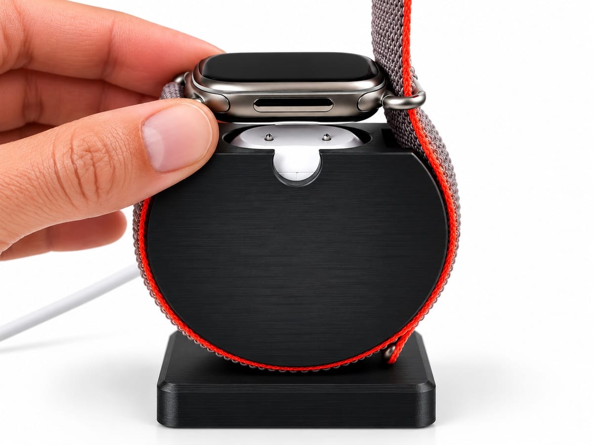 Google Fitbit Edge wird auf den Ladepuck der CleanHold Air Curve gelegt