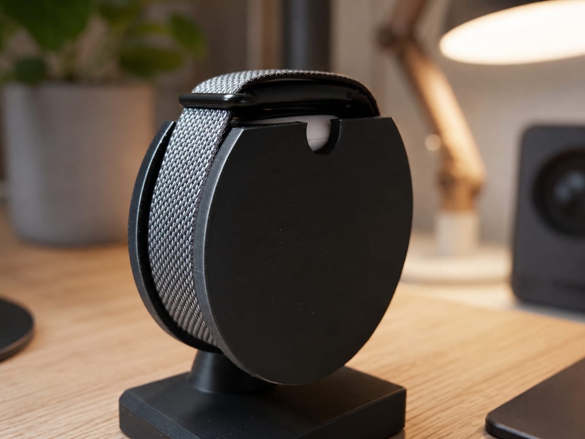 CleanHold Air Curve in Schwarz – die Uhr steht aufrecht und lädt