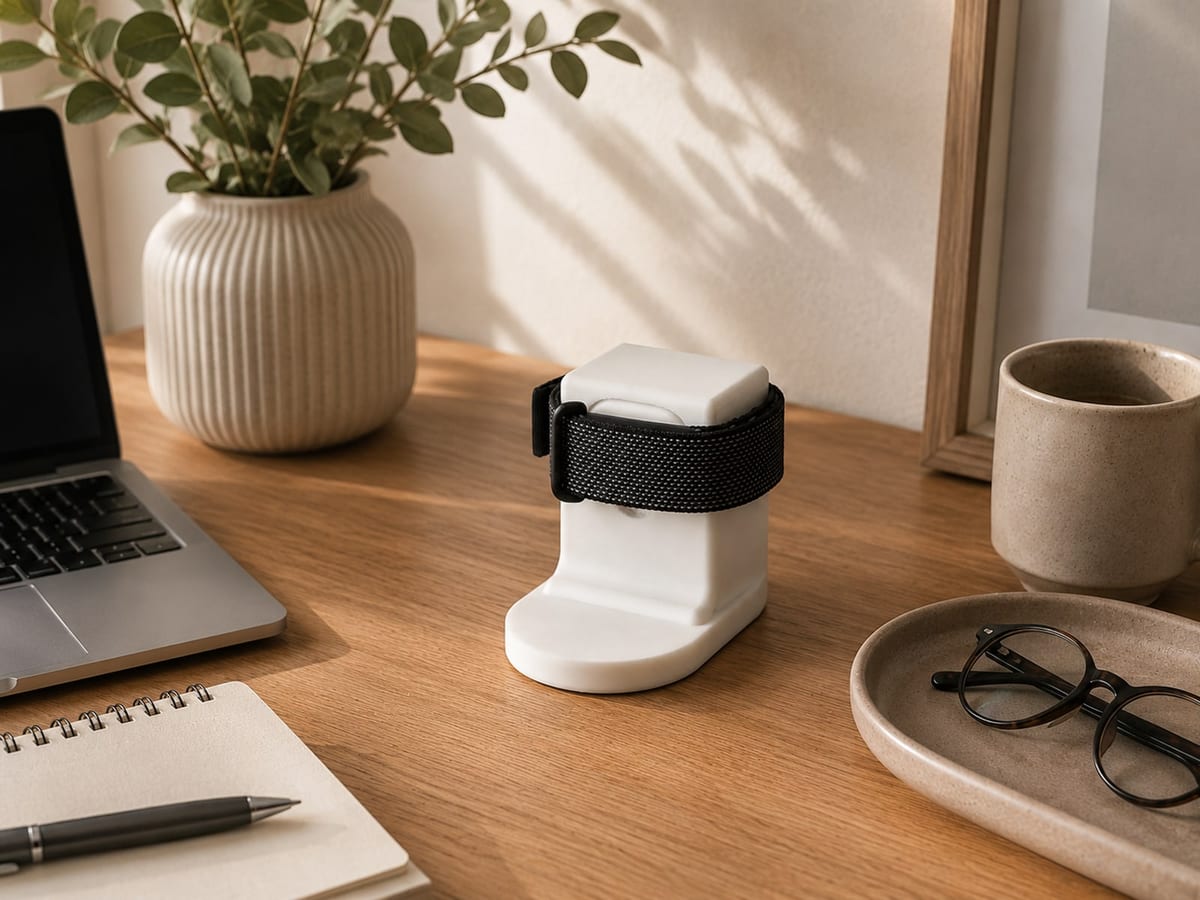 CleanHold Air im Home Office neben dem Laptop mit eingelegtem Google Fitbit Air
