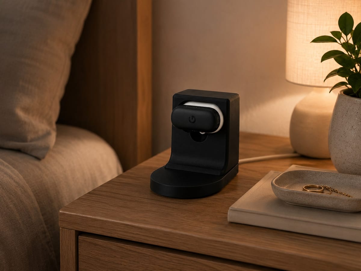 CleanHold Air auf einem Nachttisch mit eingelegtem Google Fitbit Air