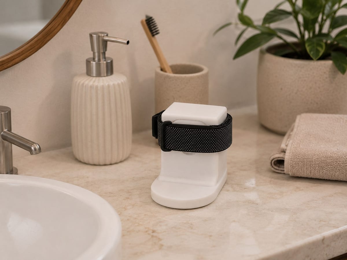 CleanHold Air in Weiß mit eingelegtem Google Fitbit Air als fester Ladeplatz